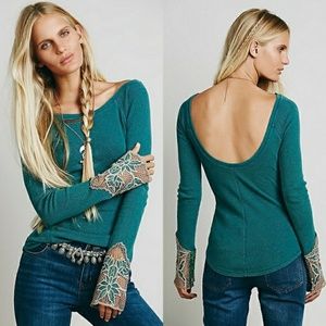 Free people Bali thermal with crochet sleeves
